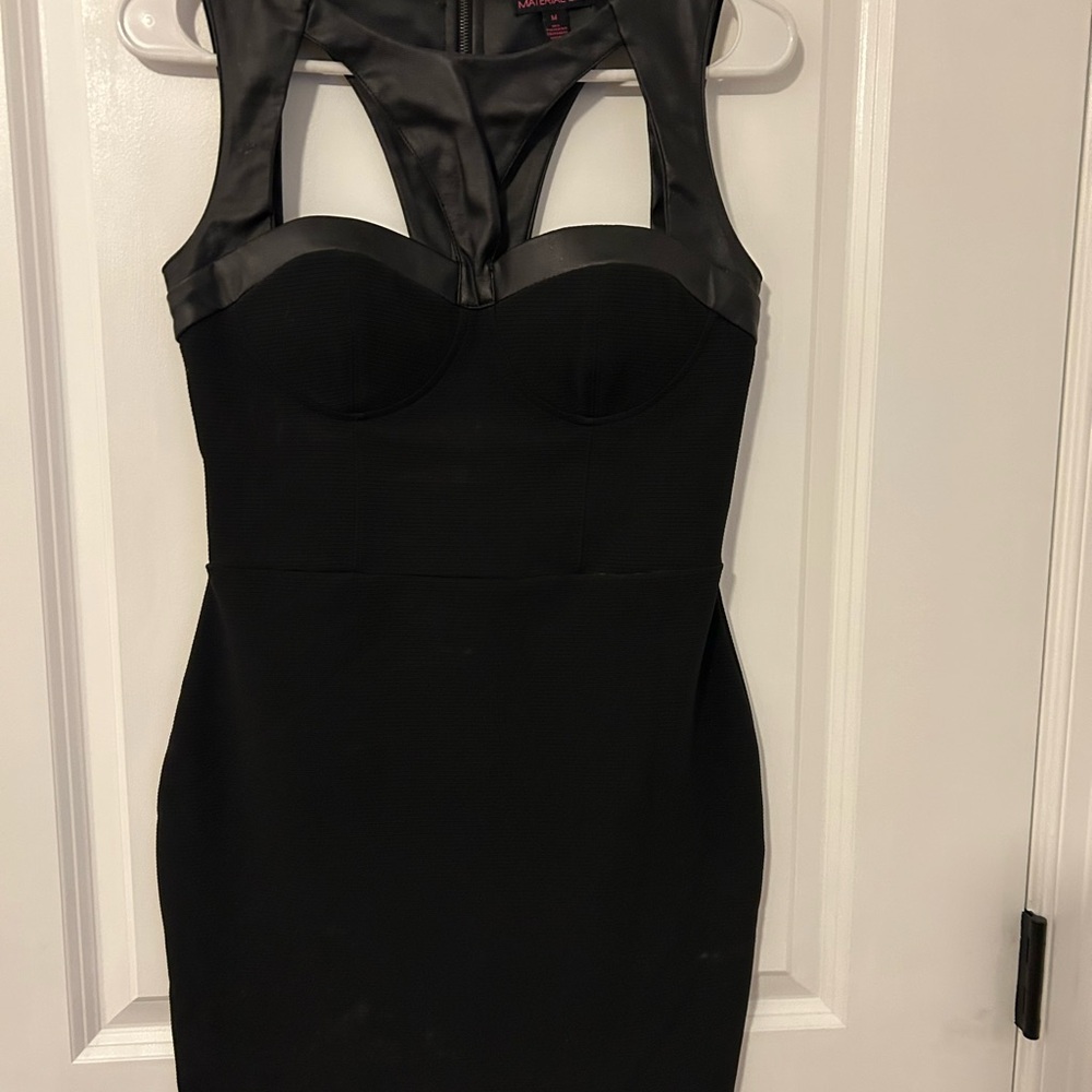 Material Girl Black Faux Leather Panel Bodycon Mini Dress Size M